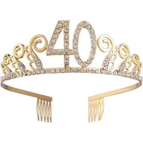 Strass- und Kristalltiara, Königinnenkrone, Haarband, Haarkamm, Haarspange, Geschenk zum 40. Geburtstag einer Frau (Gold) - Gold (1/3)