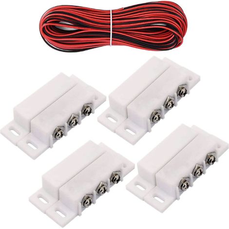 5V 12V 24V（NC-NO ） Encastré Alarme De Sécurité Porte Fenêtre Contact Capteur Magnétique Interrupteur Reed+300cm câble,for Alarme de Garage (Blanche)（4pcs ） (1/5)