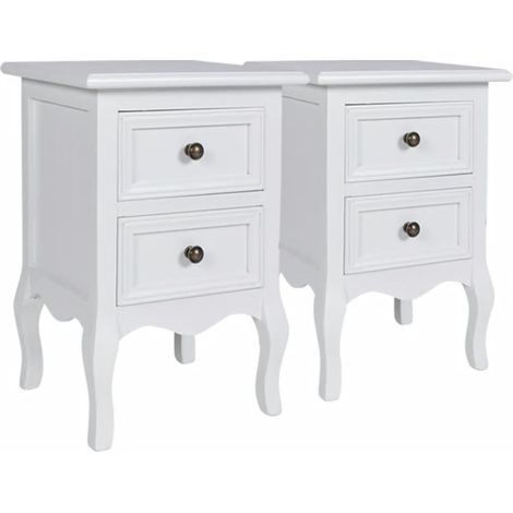 Mesita de noche cómoda muebles de dormitorio 2 piezas con 2 cajones MDF blanco 1402190