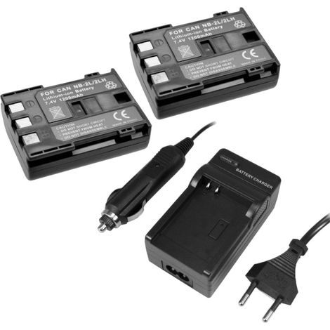Set-Angebot: 2x Trade-Shop Li-Ion Akku + Ladegerät mit Kfz Adapter kompatibel mit Canon MVX40i MVX20 MVX25 FVM30 MV880Xi MVX250 MVX330 MVX350 FVM200