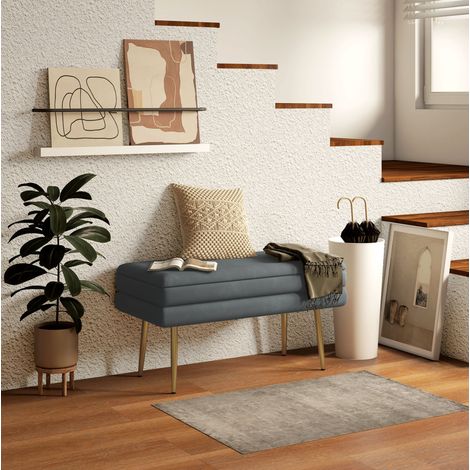 Banco arcón 79,5/37,5/43 cm gris oscuro, asiento acolchado y patas doradas (1/5)
