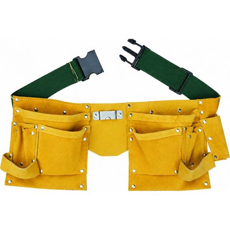 Ceinture porte-outils double sacoche 12 pouces en cuir de vachette jaune pour électricien, charge 3 kg, 330 g – Livraison gratuite (1/4)