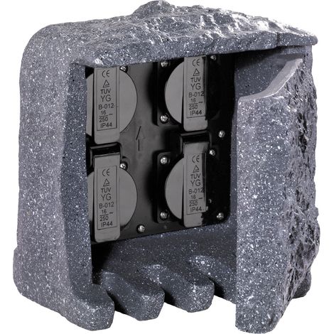 Außensteckdose Steinoptik 4 fach Gartensteckdose IP44 - 5m Zuleitung (1/5)