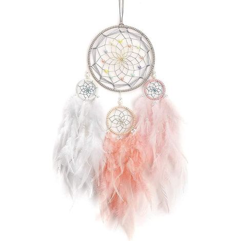 Attrape-rêves vintage géant 60cm, capteur de rêves à plumes pour décoration murale chambre, cadeau anniversaire fille, grand dreamcatcher artisanal (1/5)
