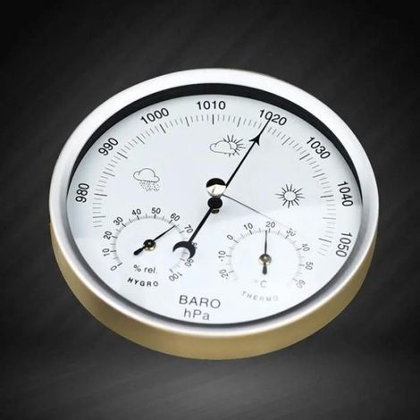 Station météorologique - Thermomètre - Baromètre - Hygromètre - Acier inoxydable - Ø14 cm (1/4)