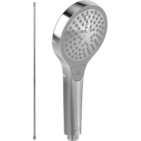 Villeroy & Boch Verve Showers Handbrause-Set (2 in 1 Bundle), bestehend aus Duschkopf inkl. Handbrauseschlauch 1,60m, Chrom (1/3)