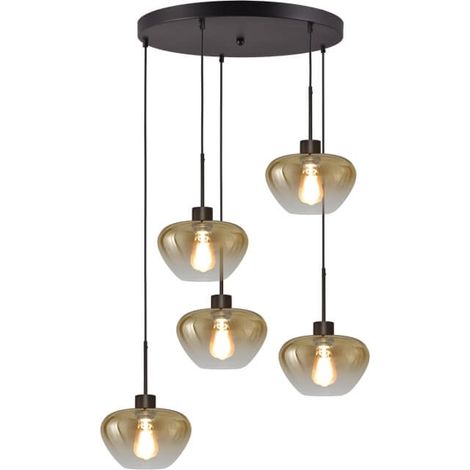 Suspension 5 lumières Genua noir avec 5x verre doré Ø 24cm - 2972-05-05-50-5-24 (1/3)