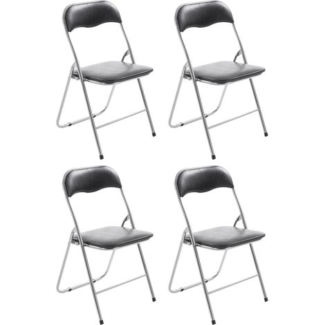Juego de 4 taburetes de cocina plegables en metal plateado y PVC negro 100005956 (1/5)