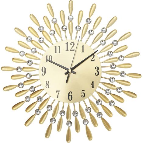 Youyijia 38cm Diamond Jeweled Stylish Gold Silent Sunflower Modern Metal Sparkly Arabic Numeral Decorative Wall Clock for Living Room Bedroom Home Decor (1/5)