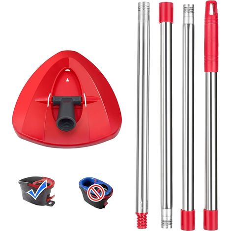Base per testina di mocio rotante rossa con manico per Vileda Turbo Spin 2in1, ricarica per mocio 3in1, base rotante triangolare per Turbo Smart/EasyWring e pulizia (1/5)