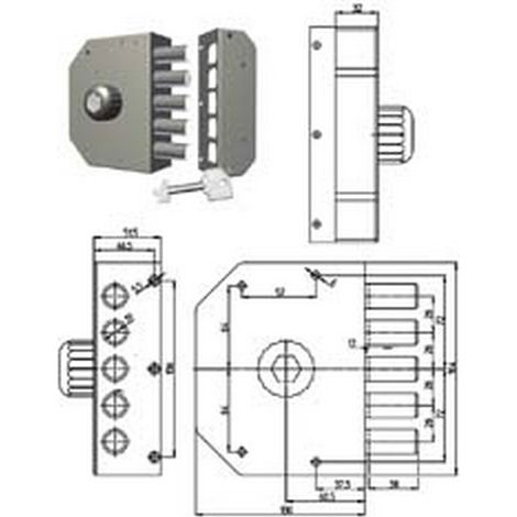 1PZ SERRATURA DA APPLICARE SENZA SCROCCO CON POMOLO A POMPA 3000 - cilindro mm.60 SX (3000-52N)