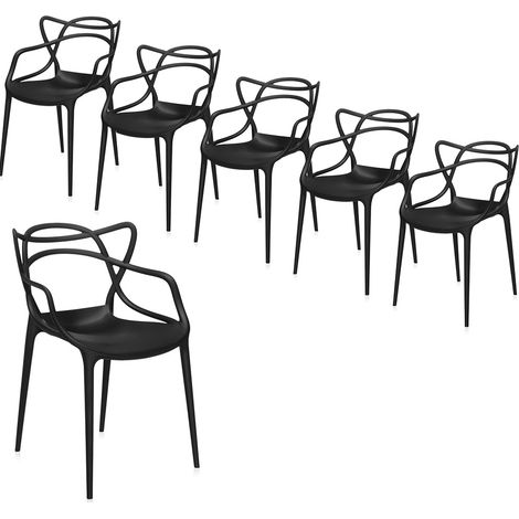 6 Sedie Maestro in Polipropilene con Schienale Intrecciato e Braccioli – 53x52x81 cm – Ergonomiche con Gommini Antigraffio – Ideali per Interni ed Est (1/5)