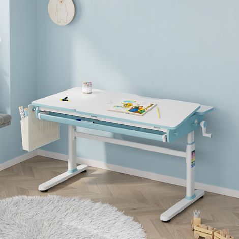 Höhenverstellbarer Kinderschreibtisch Kuosa 120x60 cm Blau/Weiß [en.casa]