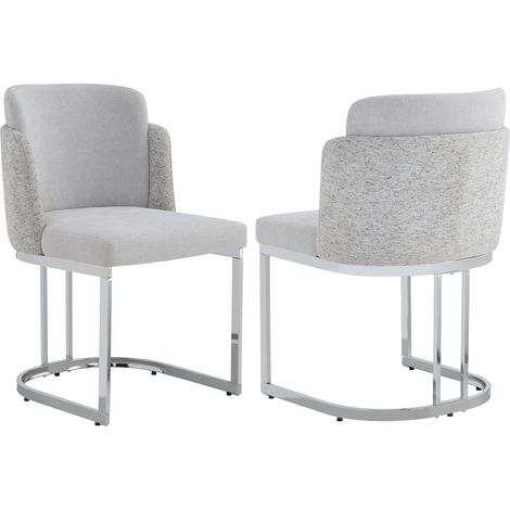 2 sedie da pranzo in ciniglia grigio chiaro con gambe metalliche argentate (1/5)