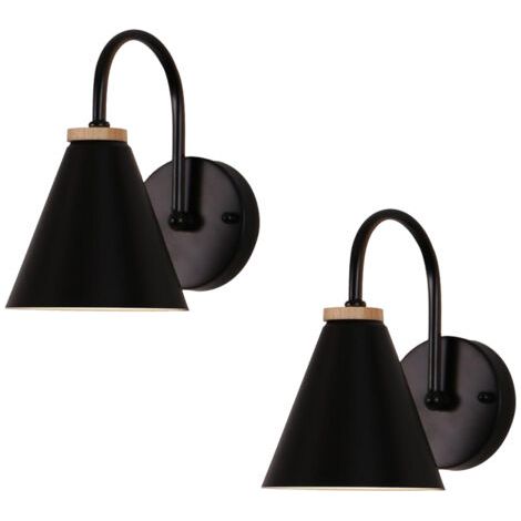 royaluxe- 2X Applique Murale Moderne En Bois Applique Murale Minimaliste Rétro (Noire) Lampe Murale Nordique Pour Salon Chambre Étude Porche Couloir E27 (1/5)