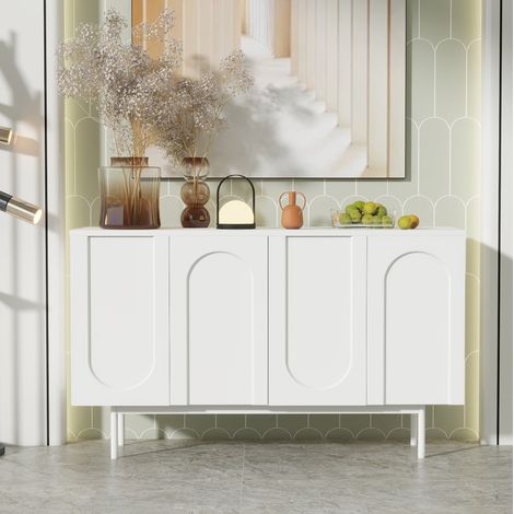 Buffet blanco 140 x 42 x 80 cm – 4 puertas con motivo de arco, baldas regulables (1/5)