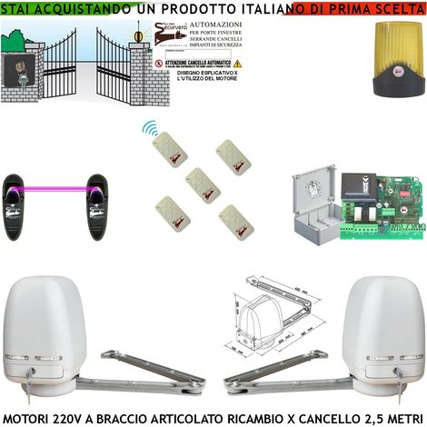Apricancello 2 Motori Braccio Snodato Articolato 220 V Cancello Automatico 5 MT 2 Ante da 0,5 Fino a 2,5 Metri Centrale CBR 5 Radiocomandi Fotocellule Selettore (1/4)