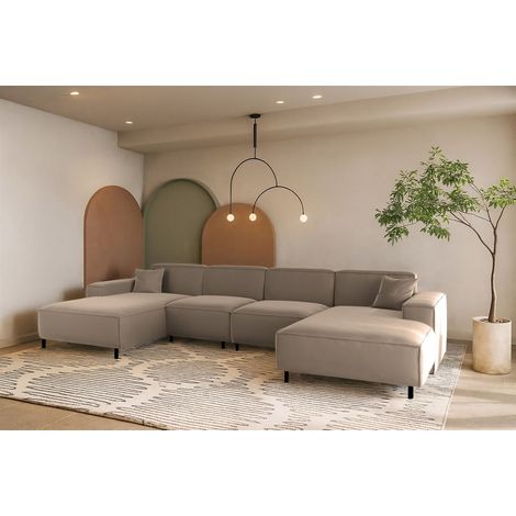 Wohnlandschaft Sofa U-Form GLORIA in Stoff Tiffani Taupe