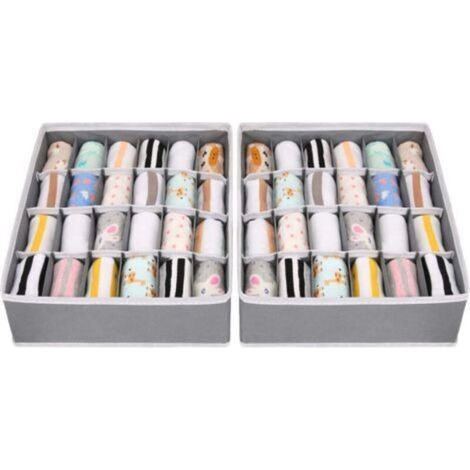Organiseurs de tiroirs pliables non tissés gris – Lot de 2 compartiments compacts pour sous-vêtements, soutiens-gorge et chaussettes (1/5)
