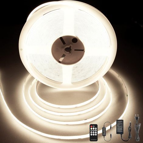 Ruban LED Blanc Neutre 10m, 384LEDs/m, 24V, 4000K Bande LED Flexible avec Telecommande et Alimentation, CRI92, Largeur 8mm, Ruban LED COB Recoupable pour Décoration (1/5)