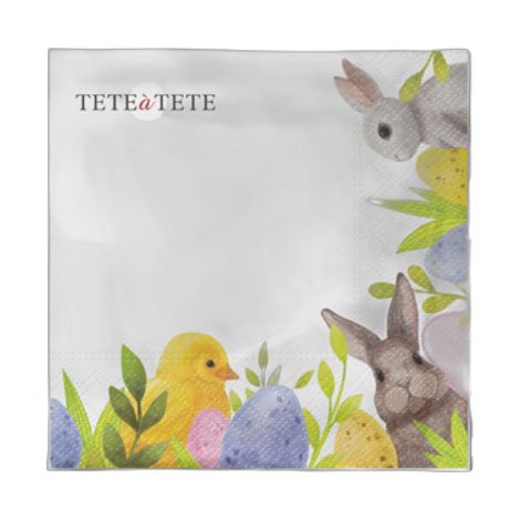 Tete a Tete Hasen-Eckservietten, 3-lagig, 33 x 33 cm, 1/4 gefaltet, 20 Stück pro Packung