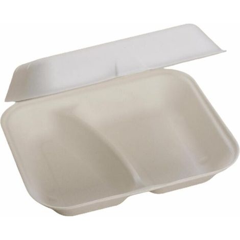 Boîte repas jetable 23x20x8 cm avec deux compartiments - 125 pièces - Ecobioshopping (1/3)