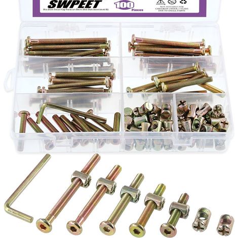 100 kit d'écrou de boulon de baril, galvanisé M6 x35 / 45/55 / 65 / 75mm hexagonal entraînement intérieur chapeau hexagonal meubles Kit combiné d'écrou de boulon de baril avec 1 clé (1/5)