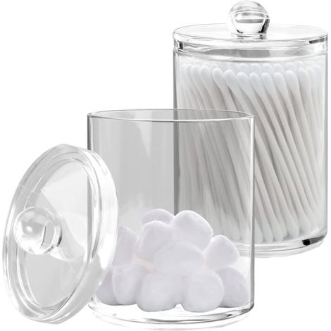 Lot de 2 Rangement Coton Distributeur Coton-Tige Supports pour Salle de Bain Transparent Cotton Bud Container Porte Tampon de Coton Bidons Pour Ranger les Cotons-tiges, Les Boules de Co (1/4)
