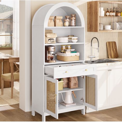 Vitrina alta 70x40x170 cm de MDF blanca con puertas de ratán para salón - MEUBLIV (1/5)
