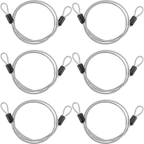 6x Sicherheitskabel Stahl 80cm mit Doppelschlaufe, 4mm Edelstahl, klar beschichtet