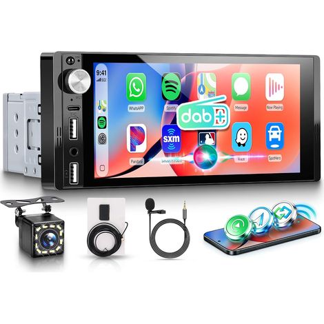 Dab+/Dab Autoradio 1 Din avec sans Fil Carplay Android Auto Bluetooth 5.2 FM/AM, 6.9 Pouces Écran Tactile Radio Mirror Link Dab Adaptateur/EQ/USB/Type C Commande au Volant Caméra de Recul (1/5)