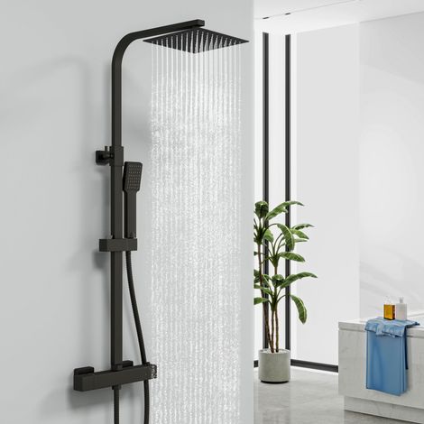 Biubiubath Thermostatic Mixer Shower Set Square Black Twin Head Exposed Valve