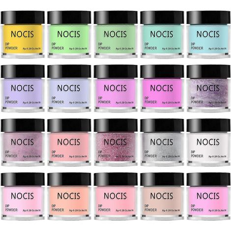 NOCIS Coffret de 20 poudres à tremper pour ongles, kit de démarrage pour nail art, séchage rapide, sans lampe UV/LED