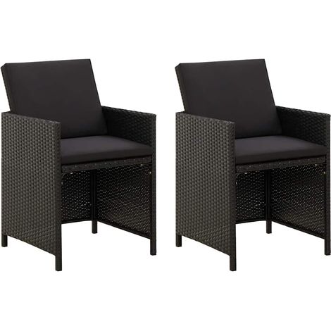 Chaises de jardin lot de 2 avec coussins Résine tressée Noir (1/5)