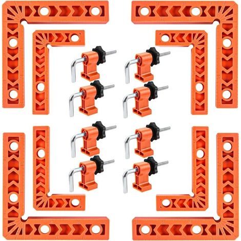 Lot 8 Pinces d’Angle 90° – 4 x 4 pouces + 4 x 3 pouces – Desserr Rapide – Menuiserie (1/5)