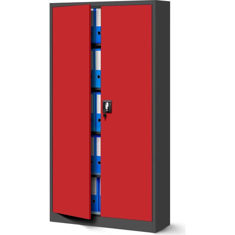 Classeur de bureau en métal JAN, 900 x 1850 x 400 mm, rouge anthracite