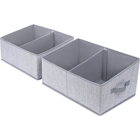 Panier rangement trapézoïdal pliable lot de 3, tissu gris clair ondulé, poignée, 42x20x28 cm (1/4)
