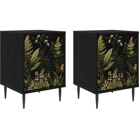 Mesa de noche RHENEN 2 uds. Roble Negro 36 x 33 x 51 cm vidaXL