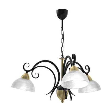 [NEUWERTIG] B-Ware Euluna Kronleuchter Flora 3 Glasschirme Schwarz Messing Deckenlampe Leuchte 89