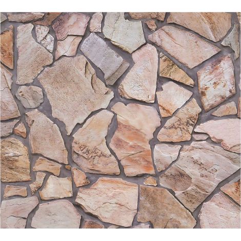 Stone tile wallpaper wall Profhome 927316 non-woven wallpaper smooth with nature-inspired pattern matt brown beige 5.33 m2 (57 ft2) (1/5)