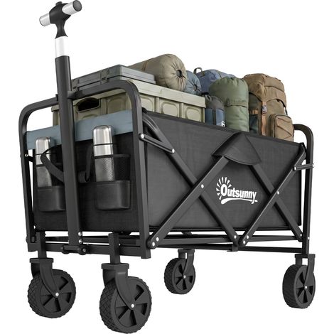 Chariot de jardin pliable à 4 roues, poignée réglable en longueur et en angle, capacité 70 L, 77 x 50 x 63-93 cm, noir (1/5)