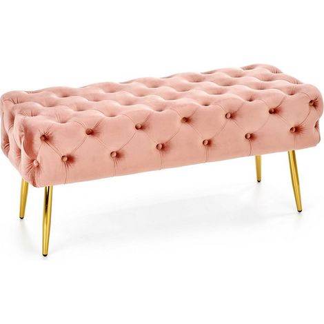 Banc capitonné en velours rose avec pieds dorés en métal PAOLA (1/5)