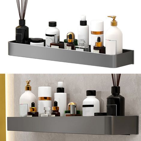 Wandregal fürs Badezimmer, Duschregal aus Aluminium, schwebendes Badezimmerregal, grau, 30 cm, einlagig (1/5)