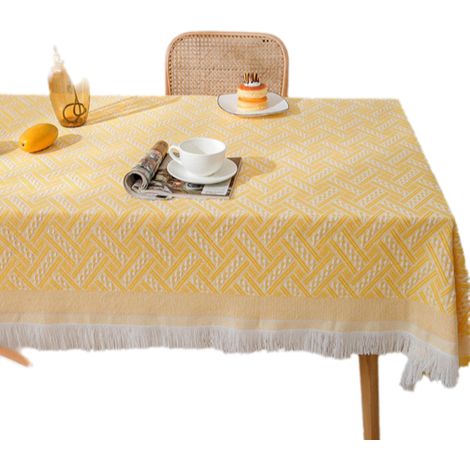 Nappe en lin et coton, nappe rectangulaire à franges en dentelle pour table basse, nappe de camping (1/5)