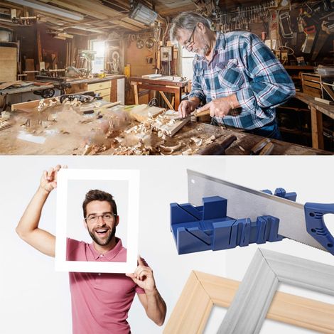 Scie à onglets à 45° avec coffret de rangement, robuste et stable, pour une coupe d'angle précise. Ensemble scie à onglets manuelle et coffret de rangement inclus. (1/5)
