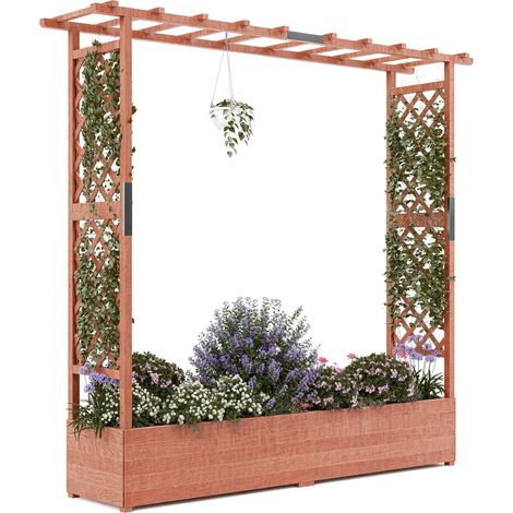 Bac à fleurs surélevé en bois hydrofuge avec treillis et toit – Jardin vertical pour balcon et terrasse 196x44x182cm – Hydromotrix (1/5)