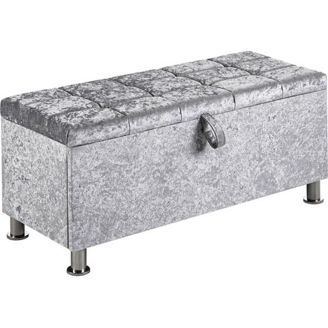 Valencia Storage Ottoman Bench Bedding Blanket Box Hallway Bedroom Chest, Crushed-Velvet-Silver (1/5)