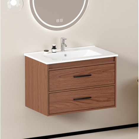 Badezimmerschrank 75 cm modern in Rotbraun, MDF, 2 Schubladen, viel Stauraum (1/5)