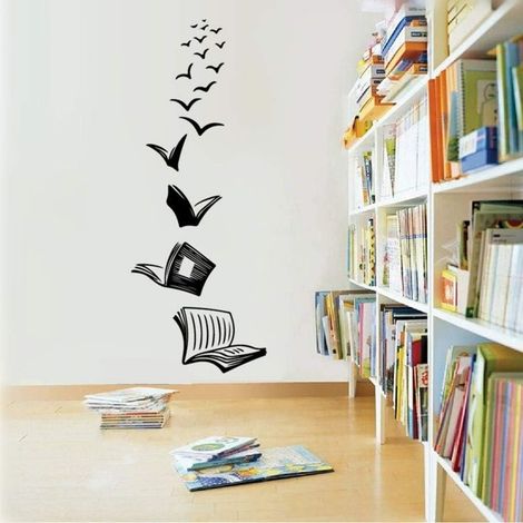 Sticker mural livre ouvert - autocollant d'art mural de salle de classe d'école de bibliothèque - décoration de librairie de salle d'étude GROOFOO