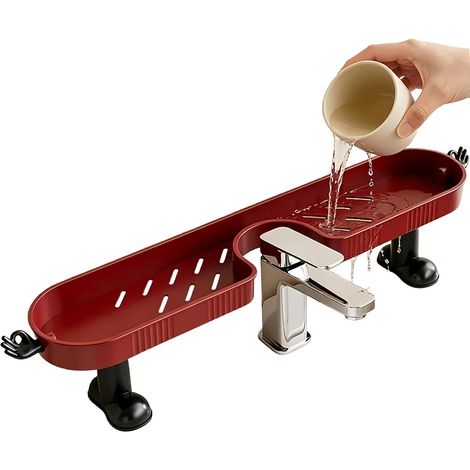Étagère lavabo salle de bain sur robinet Plateau Égouttoir En U Élargi Avec Crochet Organisateur D'Évier De Cuisine Étanche Pour Éponge Brosse À Dents Rasoir Bijoux (1/5)